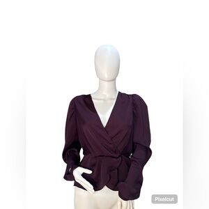 Express Peplum Satin Blouse | Deep Plum Purple | Size Medium